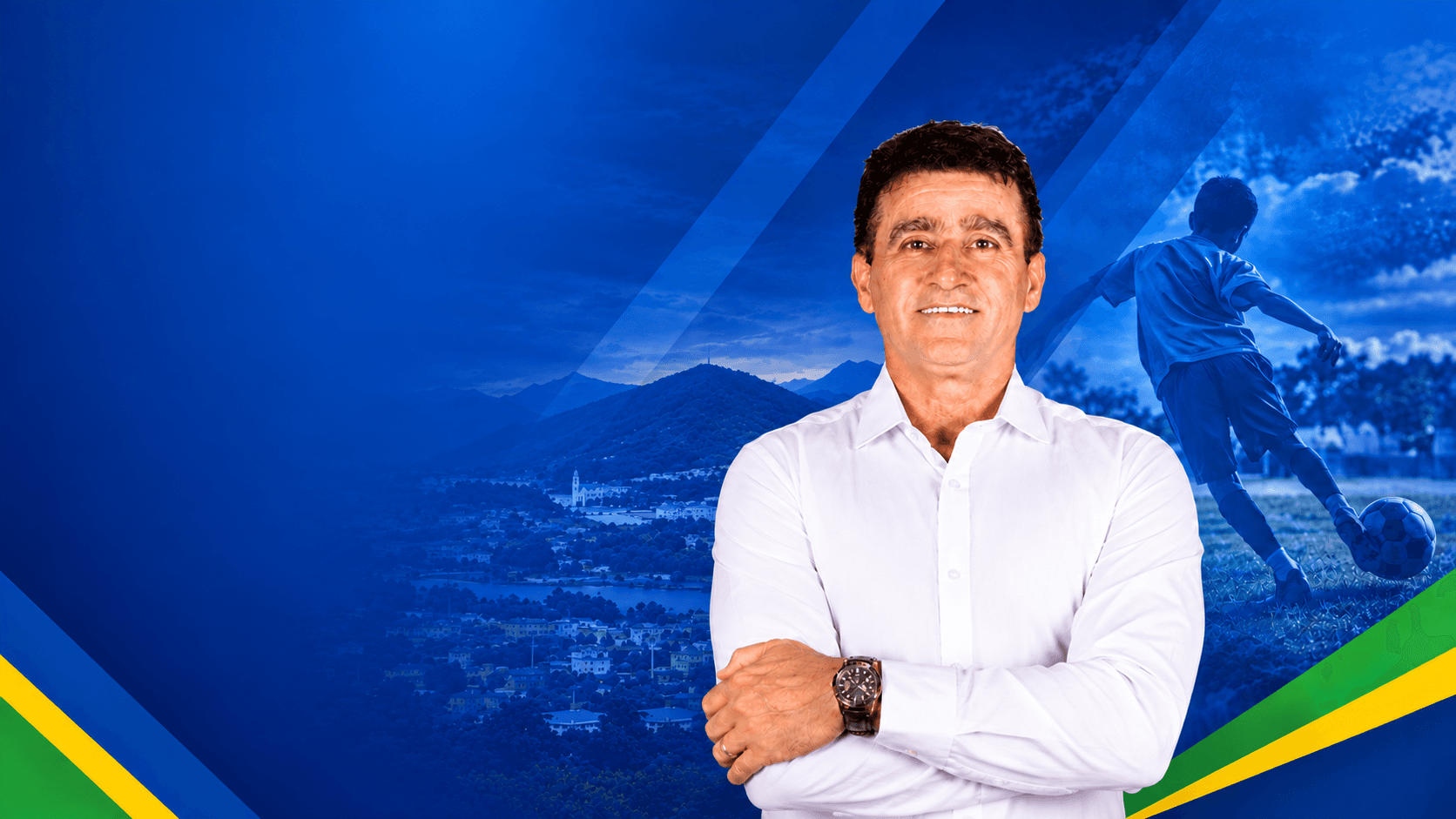 Adelson Niuton de Moura diante de uma paisagem esportiva